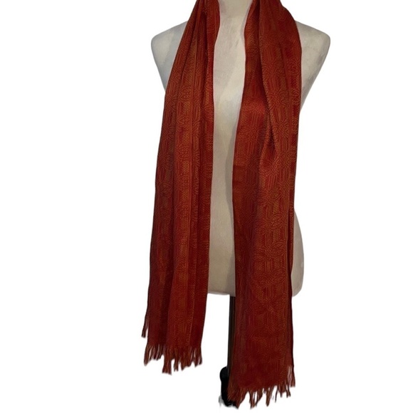 Orange and gold women’s fringed scarf - Picture 1 of 6
